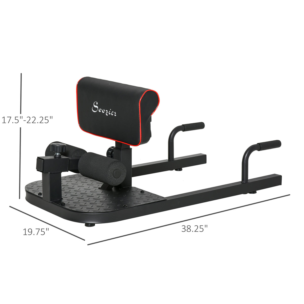 Side view of the adjustable 3-in-1 home gym machine with dimensions