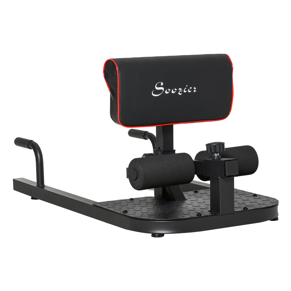 Black 3-in-1 padded home gym machine with red-trimmed back pad on white background