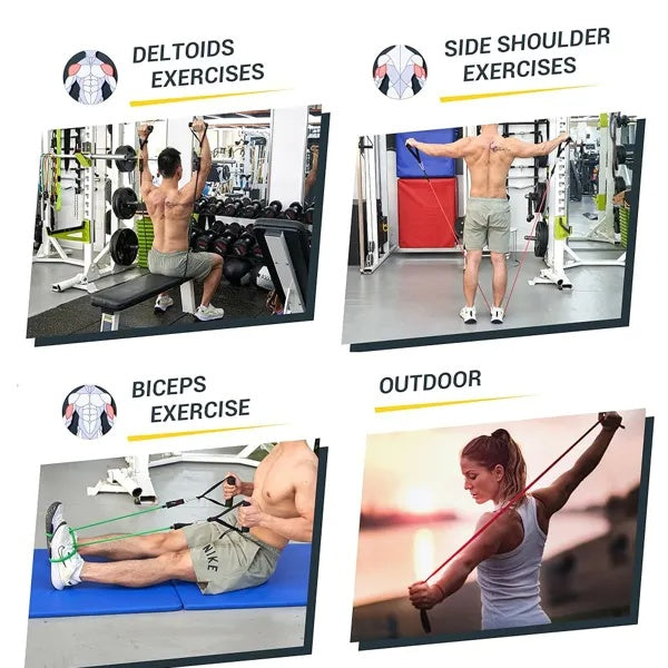 Collage showing upper-body exercise examples